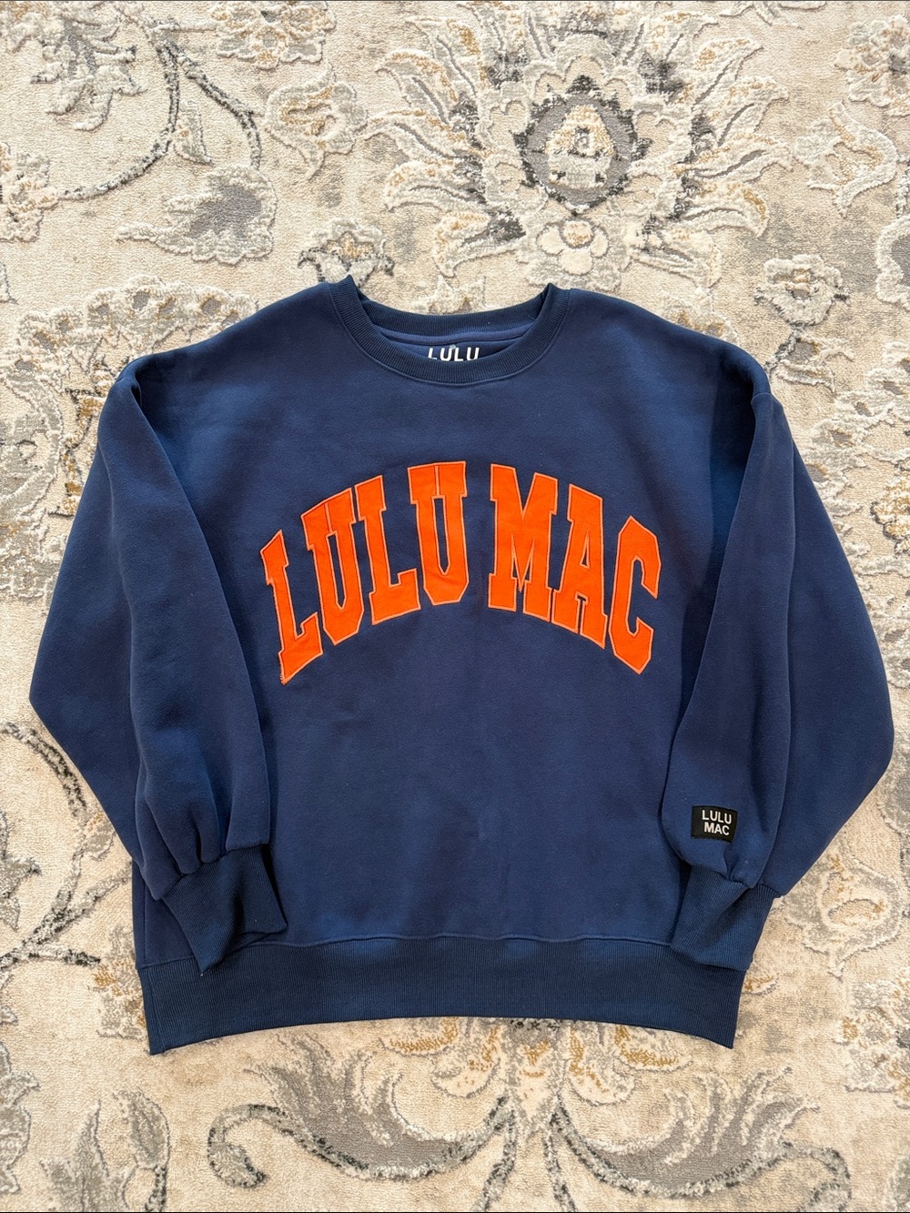 Women's Navy Crewneck Sweatshirt with Orange Logo